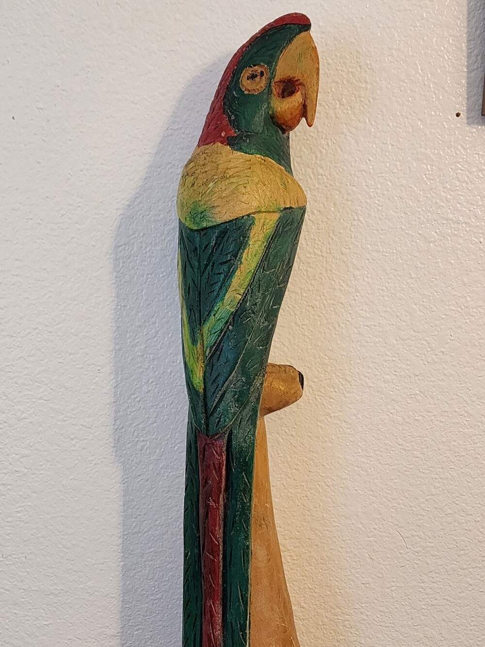 Hand-Carved Colorful Parrot Wall Art - Green & Yellow